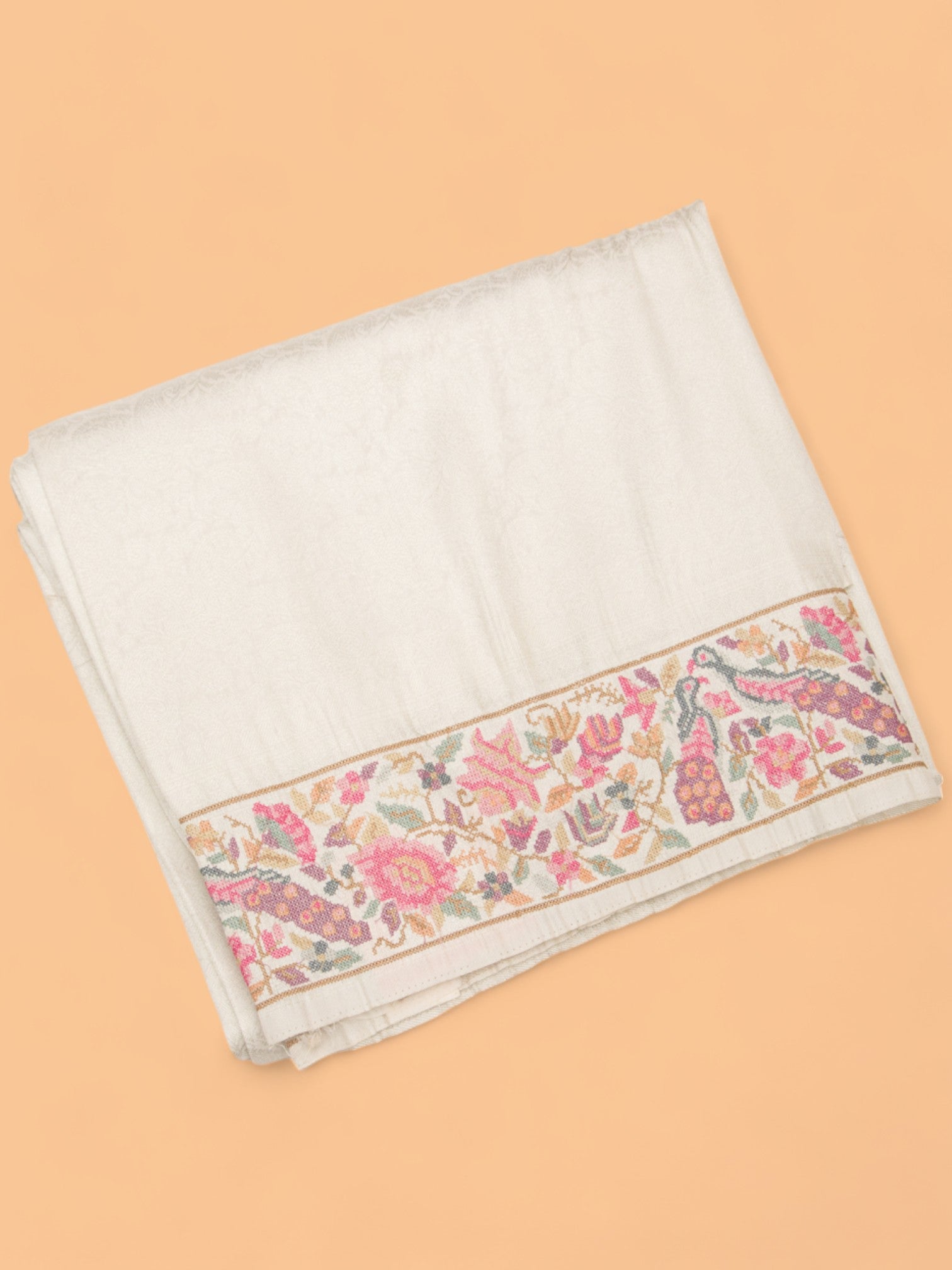 Banarasi Silk Brocade Cream Saree With Embroidery Border