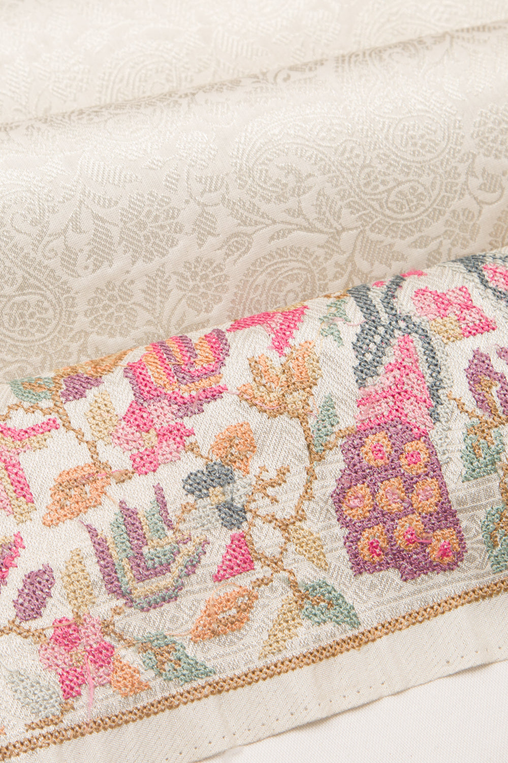 Banarasi Silk Brocade Cream Saree With Embroidery Border