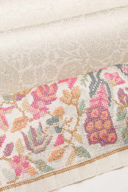 Banarasi Silk Brocade Cream Saree With Embroidery Border