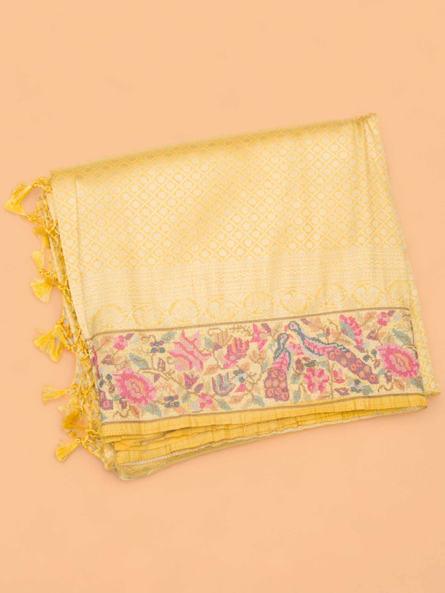 Banarasi Silk Brocade Yellow Saree With Embroidery Border