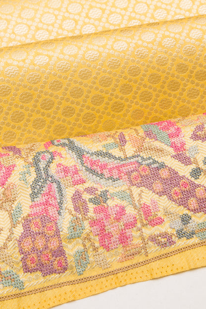 Banarasi Silk Brocade Yellow Saree With Embroidery Border