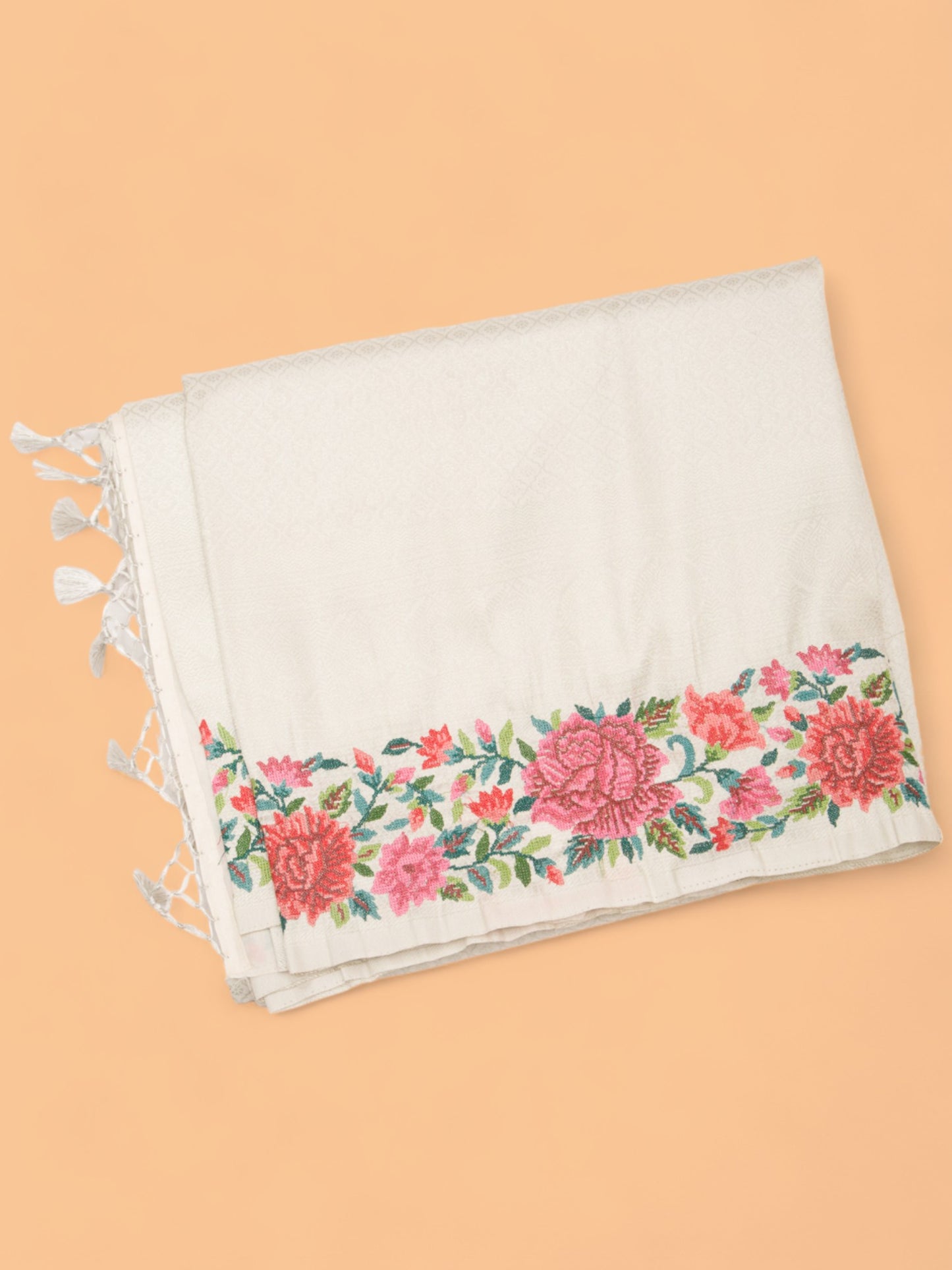 Banarasi Silk Brocade Cream Saree With Embroidery Border