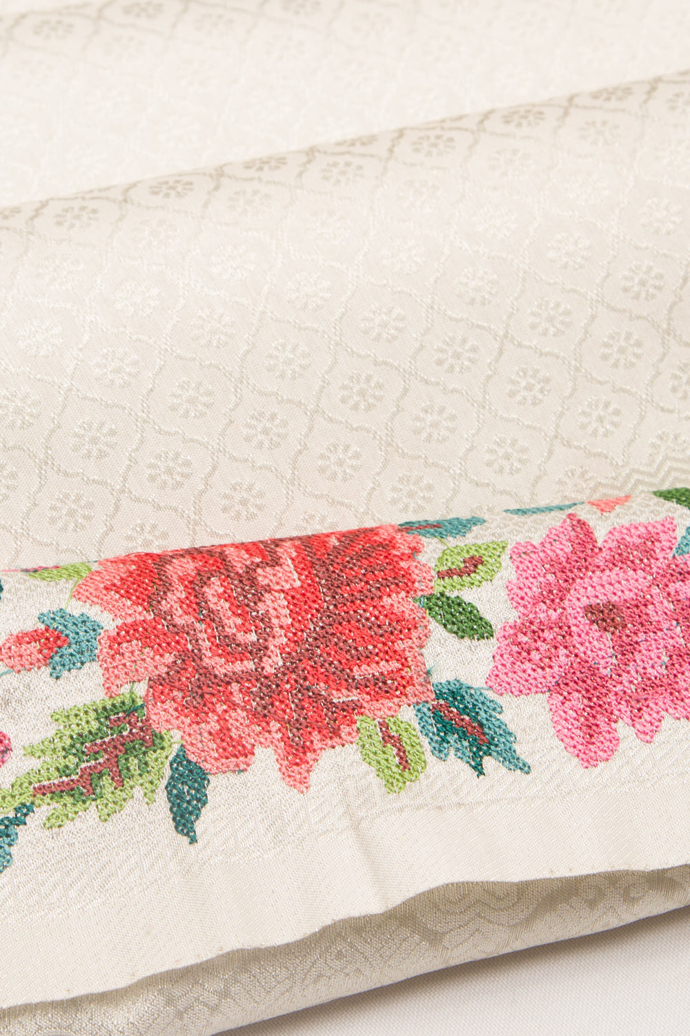 Banarasi Silk Brocade Cream Saree With Embroidery Border