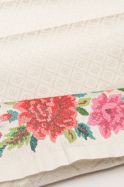 Banarasi Silk Brocade Cream Saree With Embroidery Border