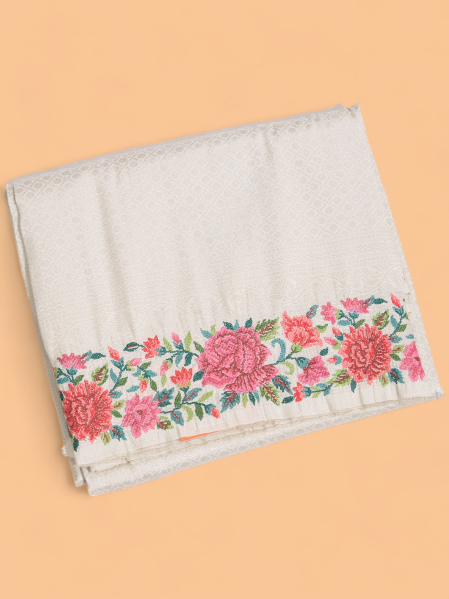 Banarasi Silk Brocade Cream Saree With Embroidery Border