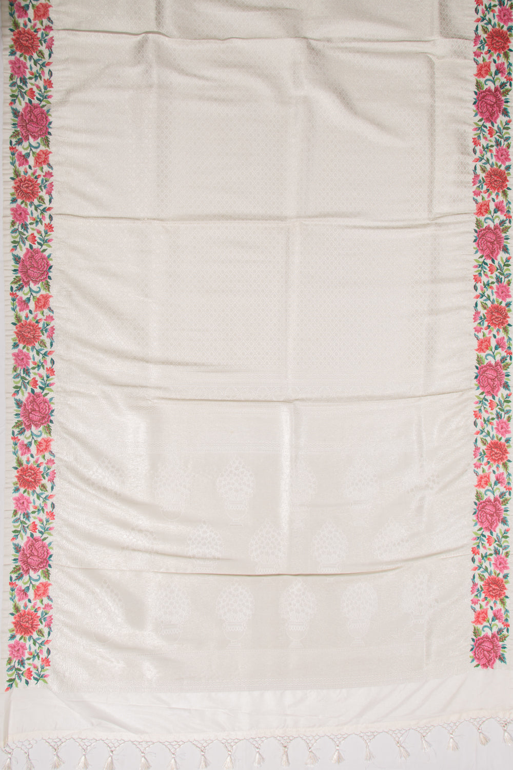 Banarasi Silk Brocade Cream Saree With Embroidery Border