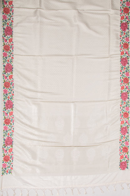 Banarasi Silk Brocade Cream Saree With Embroidery Border