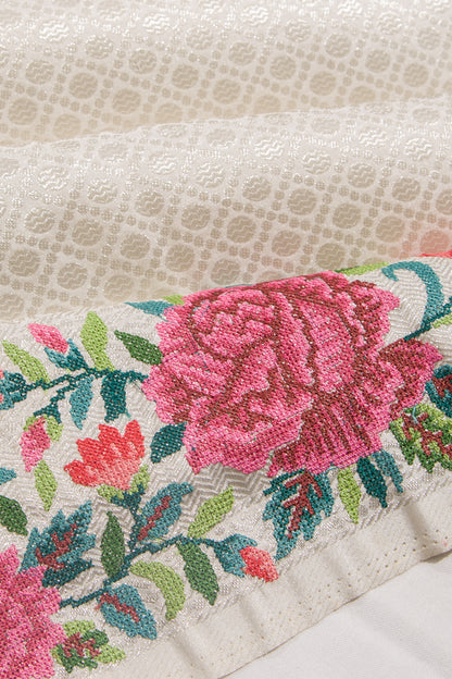 Banarasi Silk Brocade Cream Saree With Embroidery Border