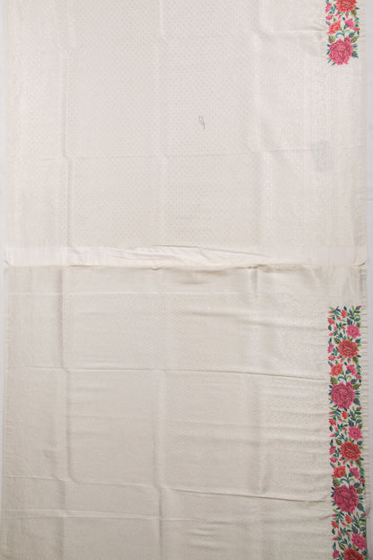 Banarasi Silk Brocade Cream Saree With Embroidery Border