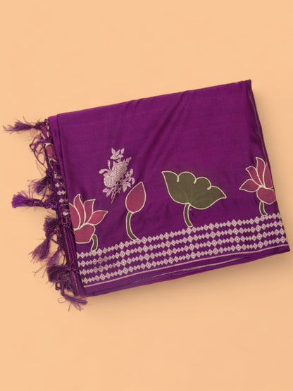 Banarasi Satin Butta Purple Saree