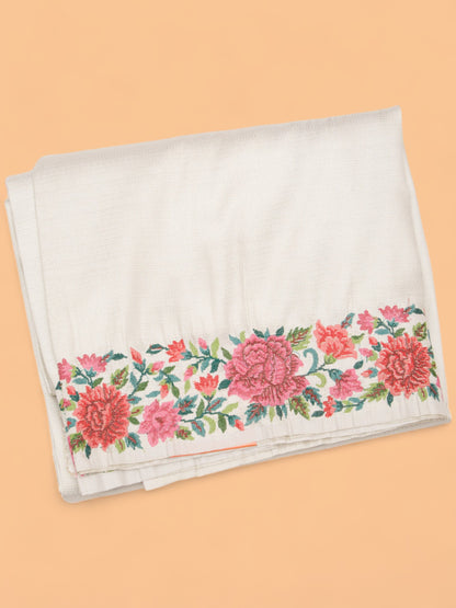 Banarasi Silk Brocade Cream Saree with Embroidery Border