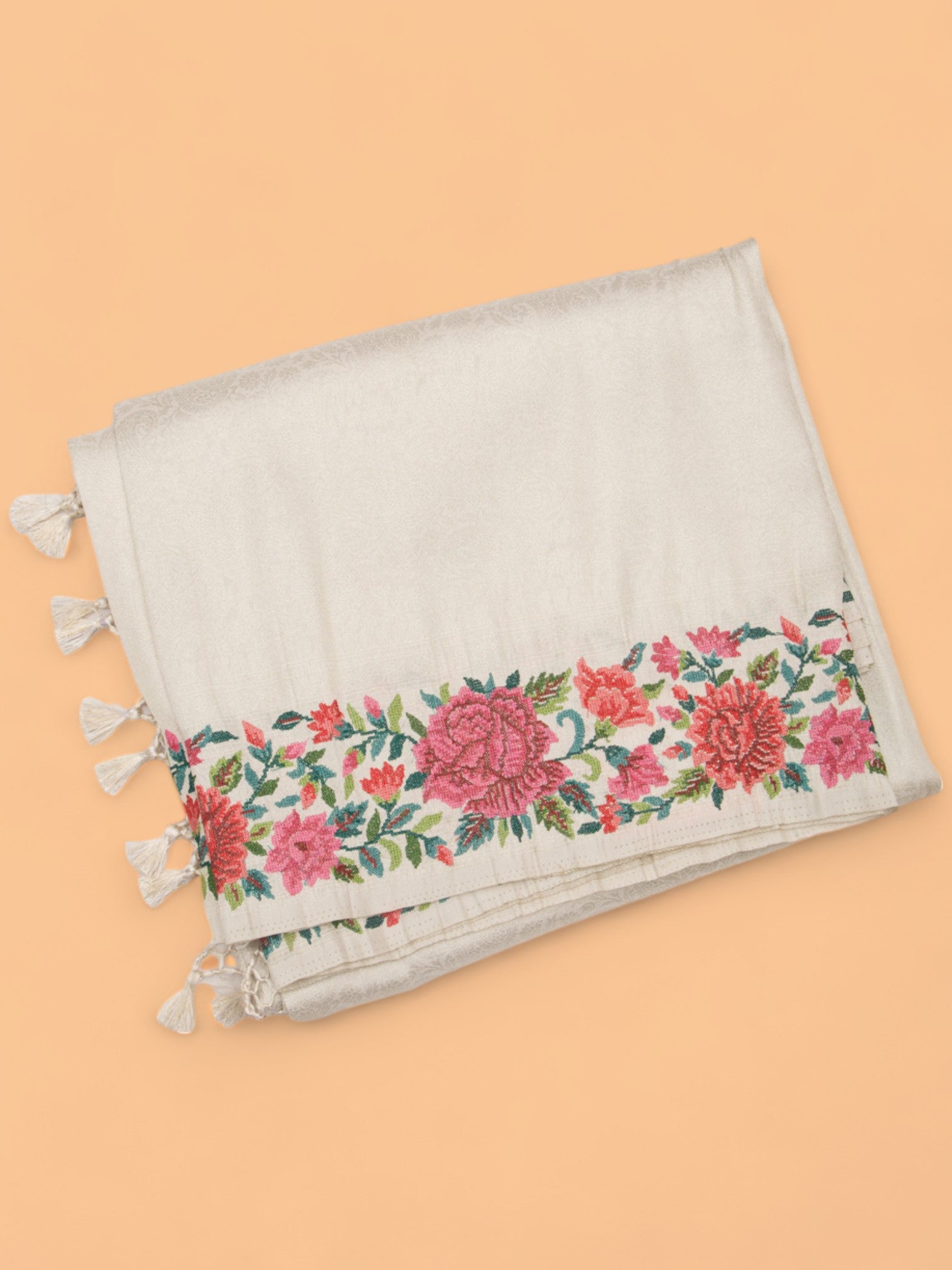 Banarasi Silk Brocade Cream Saree With Embroidery Border