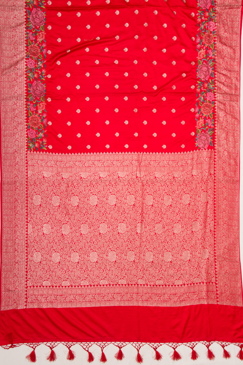 Banarasi Satin Butta Red Saree With Embroidery Border