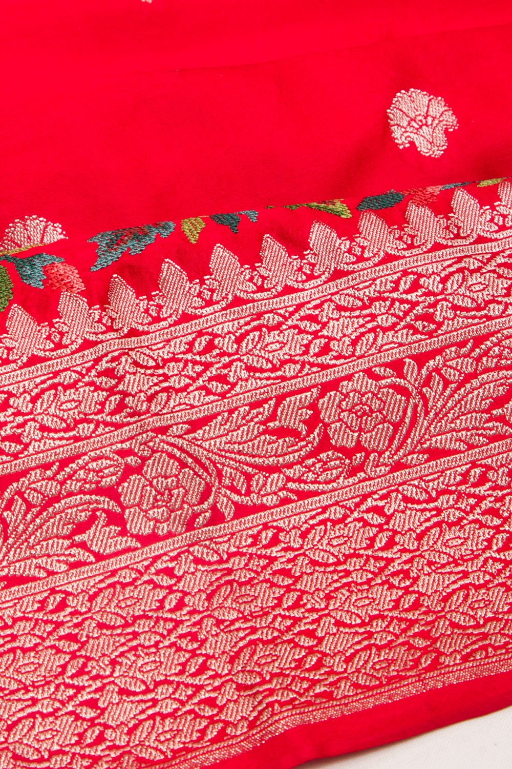 Banarasi Satin Butta Red Saree With Embroidery Border