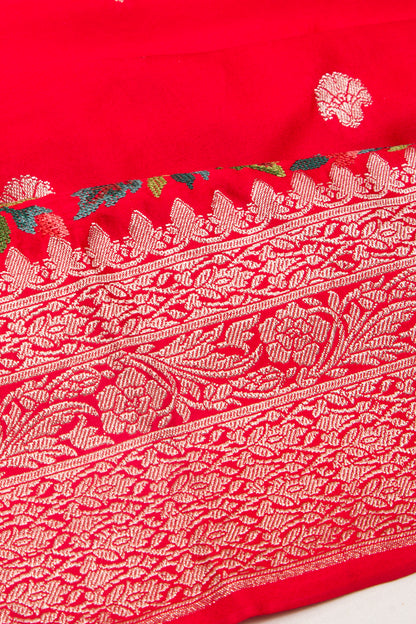 Banarasi Satin Butta Red Saree With Embroidery Border