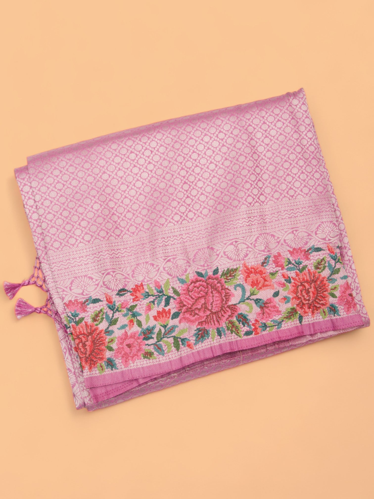 Banarasi Silk Brocade Pink Saree With Embroidery Border