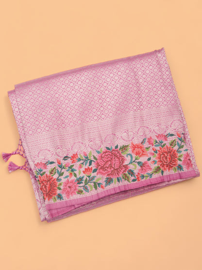 Banarasi Silk Brocade Pink Saree With Embroidery Border