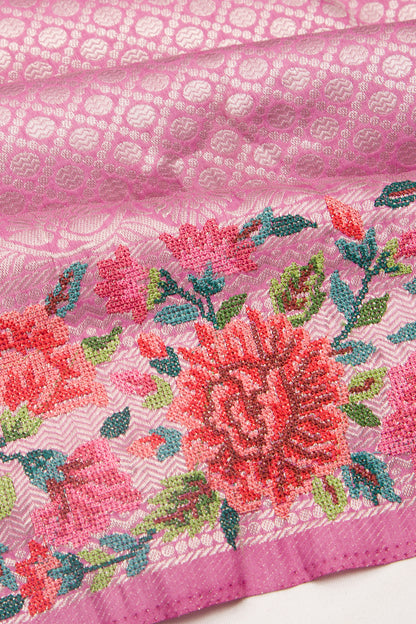 Banarasi Silk Brocade Pink Saree With Embroidery Border