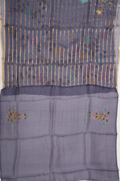 Organza Silk Horizontal Lines Dark Blue Saree