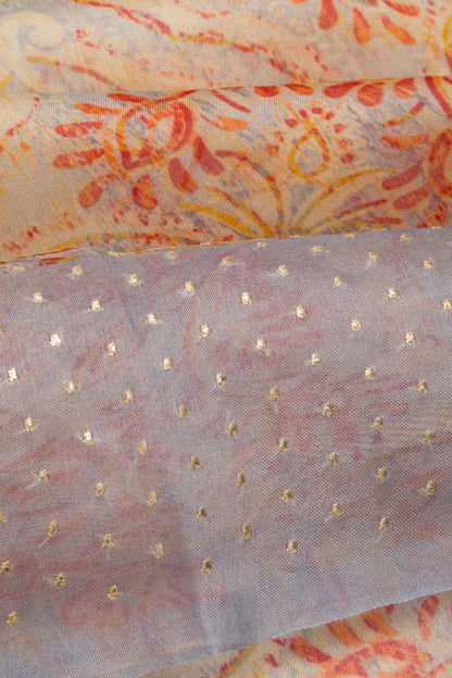 Organza Silk Printed Cream Saree