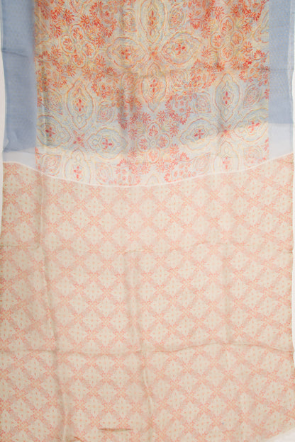 Organza Silk Printed Cream Saree