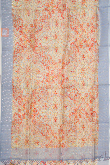 Organza Silk Printed Cream Saree