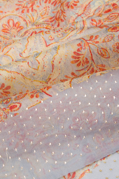 Organza Silk Printed Cream Saree