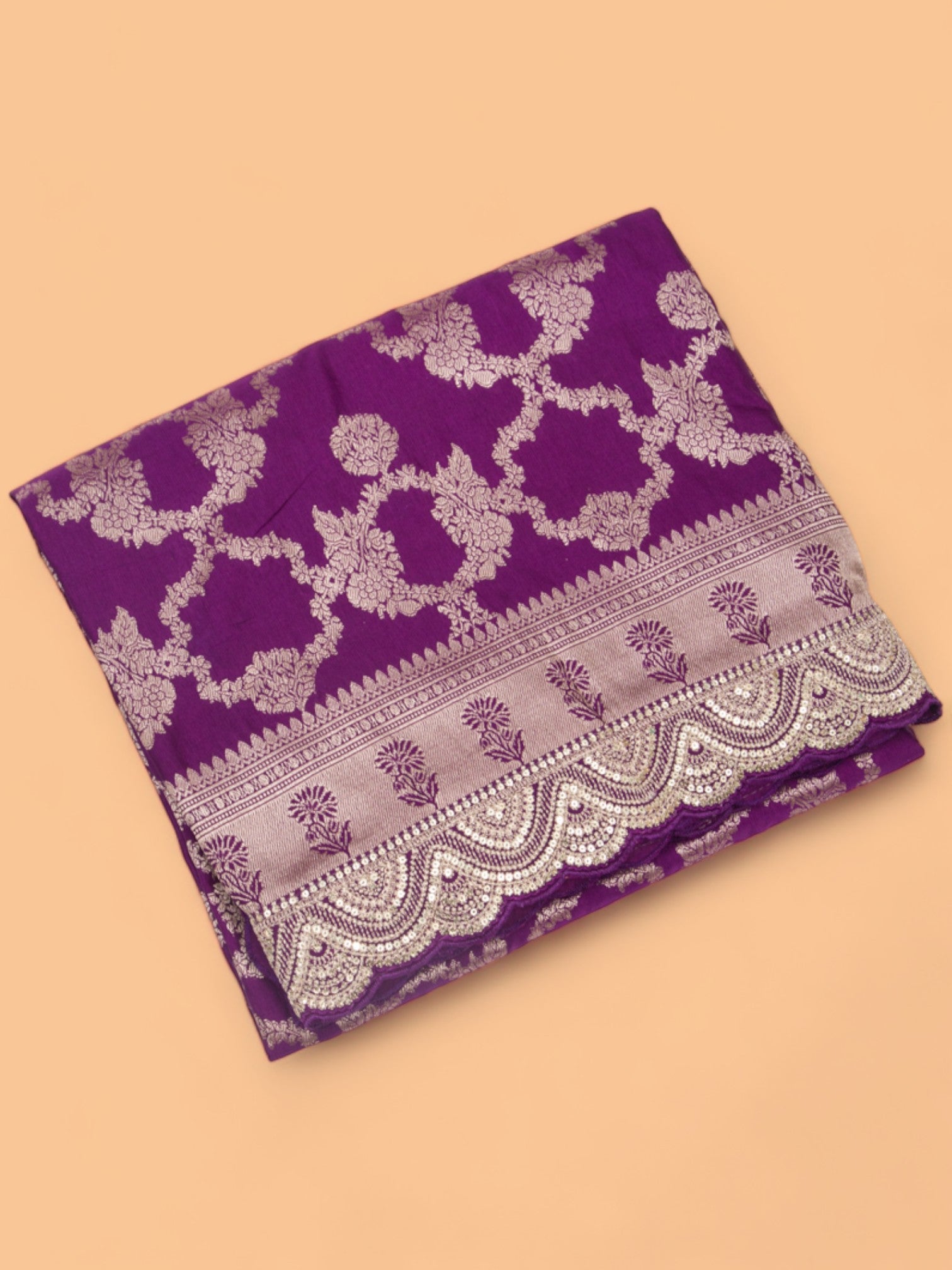 Banarasi Silk Jaal Purple Saree With Embroidery Border
