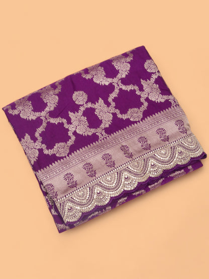 Banarasi Silk Jaal Purple Saree With Embroidery Border