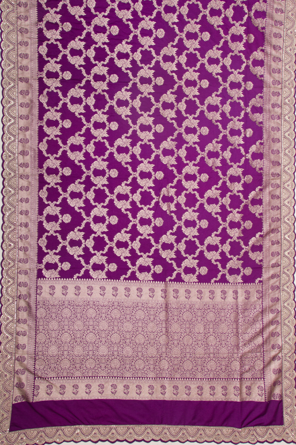 Banarasi Silk Jaal Purple Saree With Embroidery Border