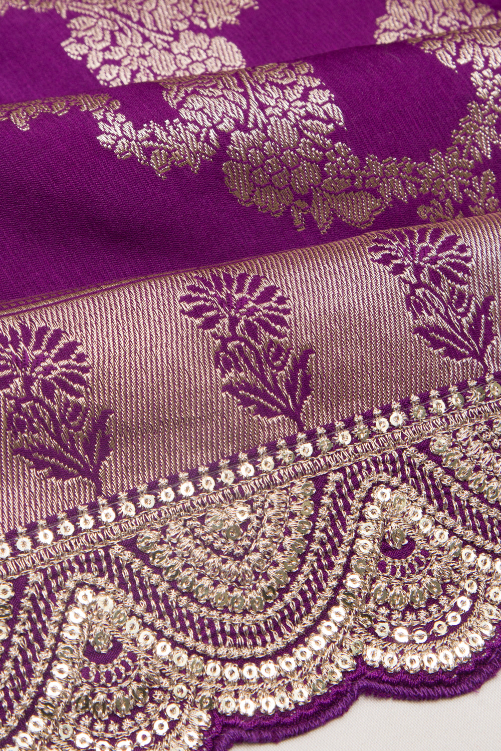 Banarasi Silk Jaal Purple Saree With Embroidery Border