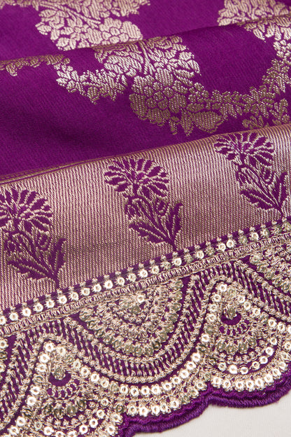 Banarasi Silk Jaal Purple Saree With Embroidery Border