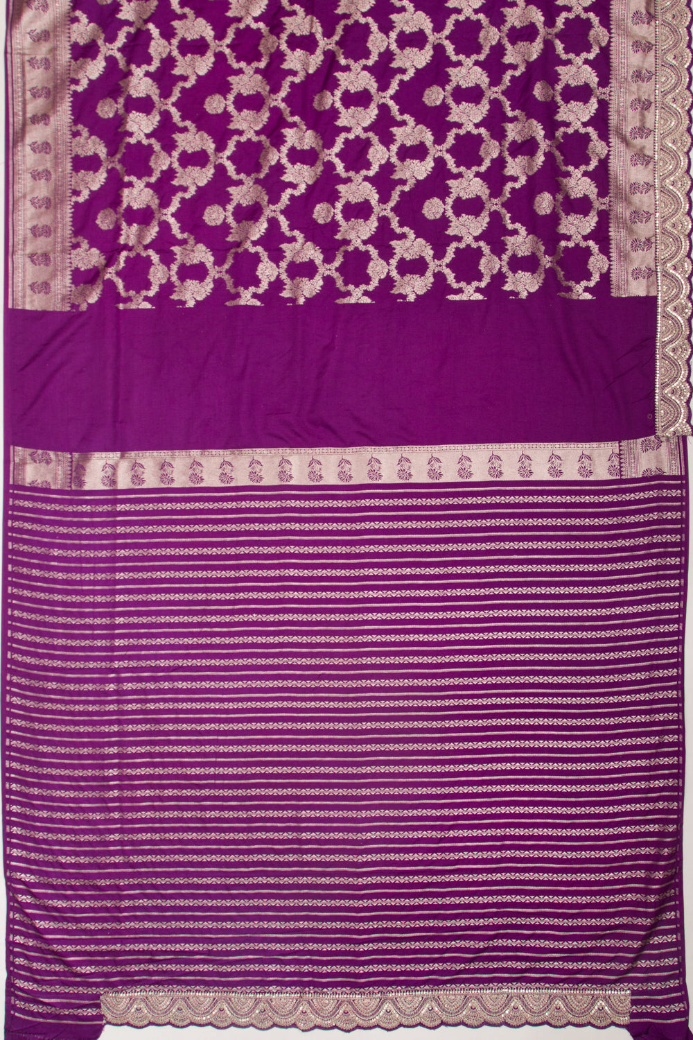 Banarasi Silk Jaal Purple Saree With Embroidery Border
