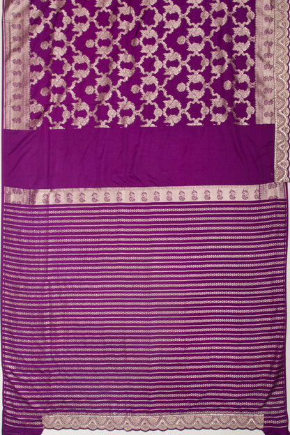 Banarasi Silk Jaal Purple Saree With Embroidery Border
