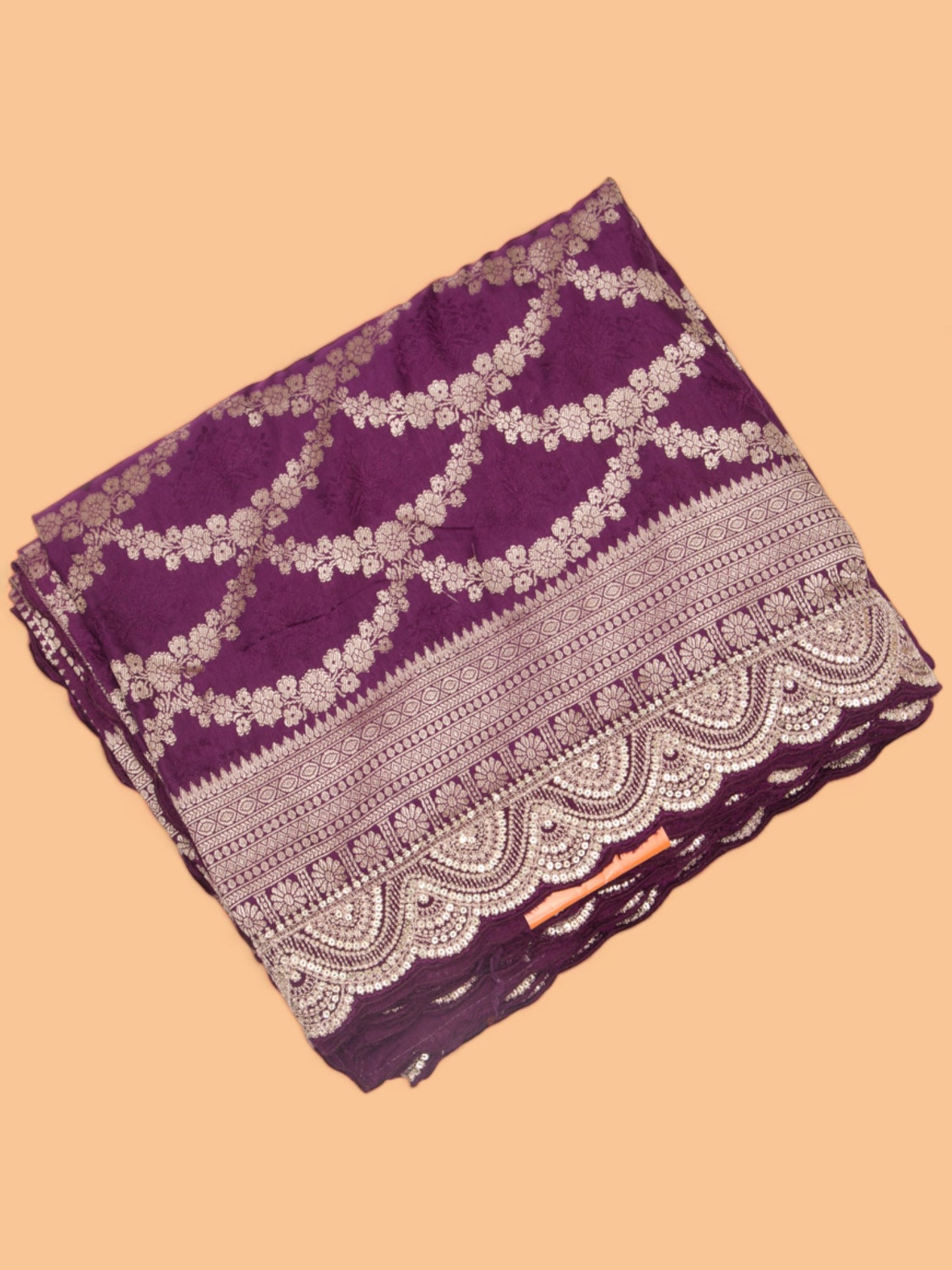 Banarasi Silk Jaal Purple Saree With Embroidery Border