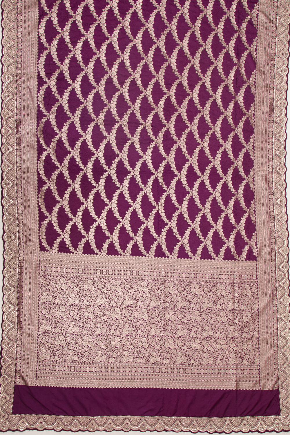 Banarasi Silk Jaal Purple Saree With Embroidery Border