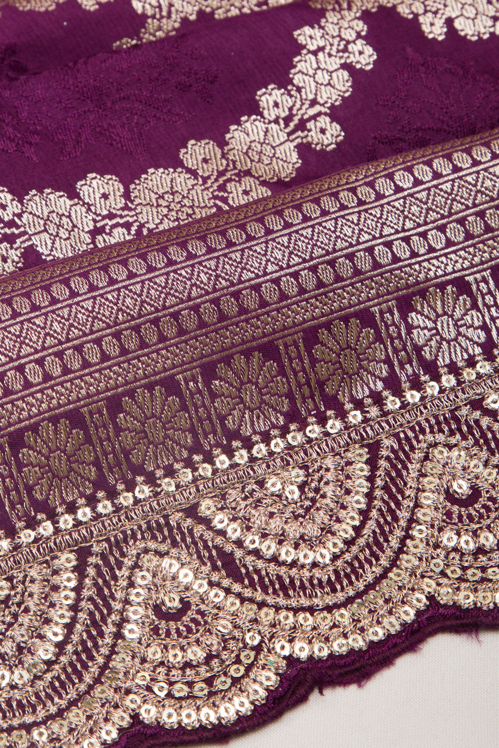 Banarasi Silk Jaal Purple Saree With Embroidery Border
