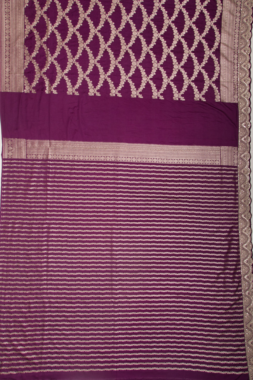 Banarasi Silk Jaal Purple Saree With Embroidery Border