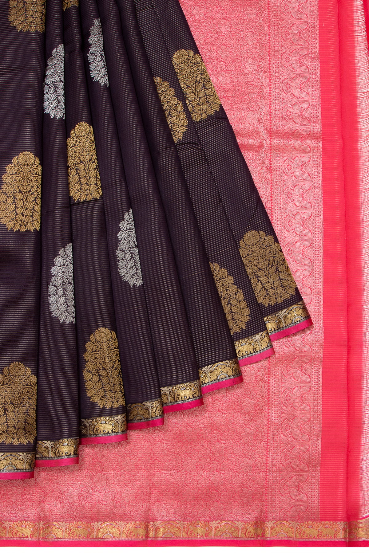 Taranga Kanchi Silk Horizontal Lines And Butta Black Saree