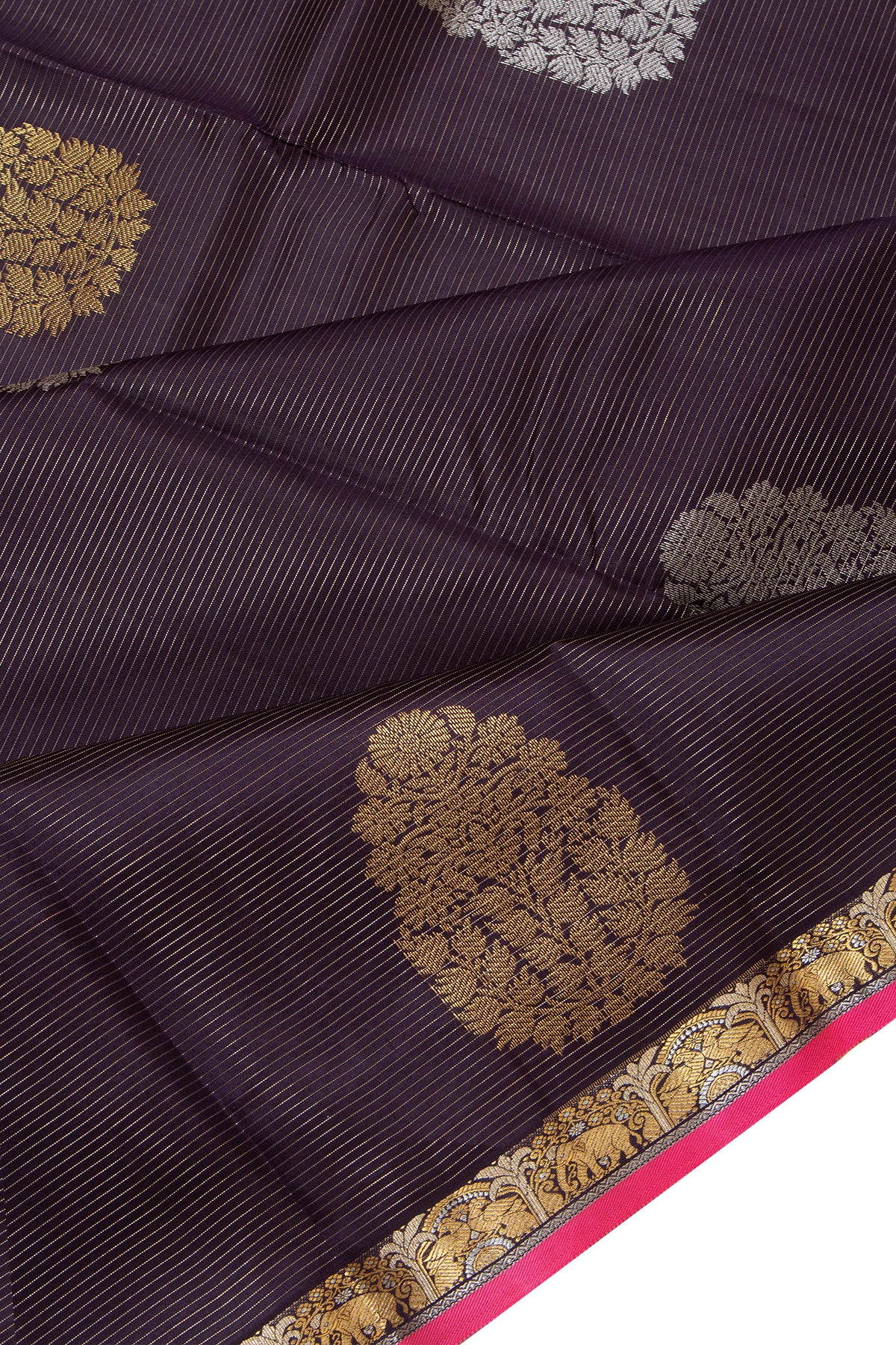 Taranga Kanchi Silk Horizontal Lines And Butta Black Saree