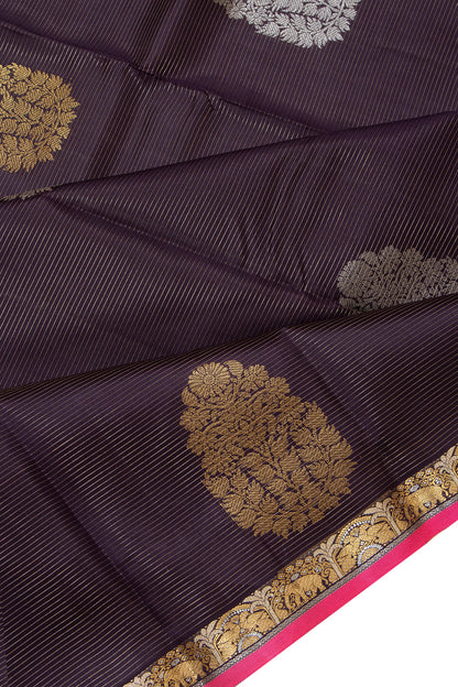 Taranga Kanchi Silk Horizontal Lines And Butta Black Saree