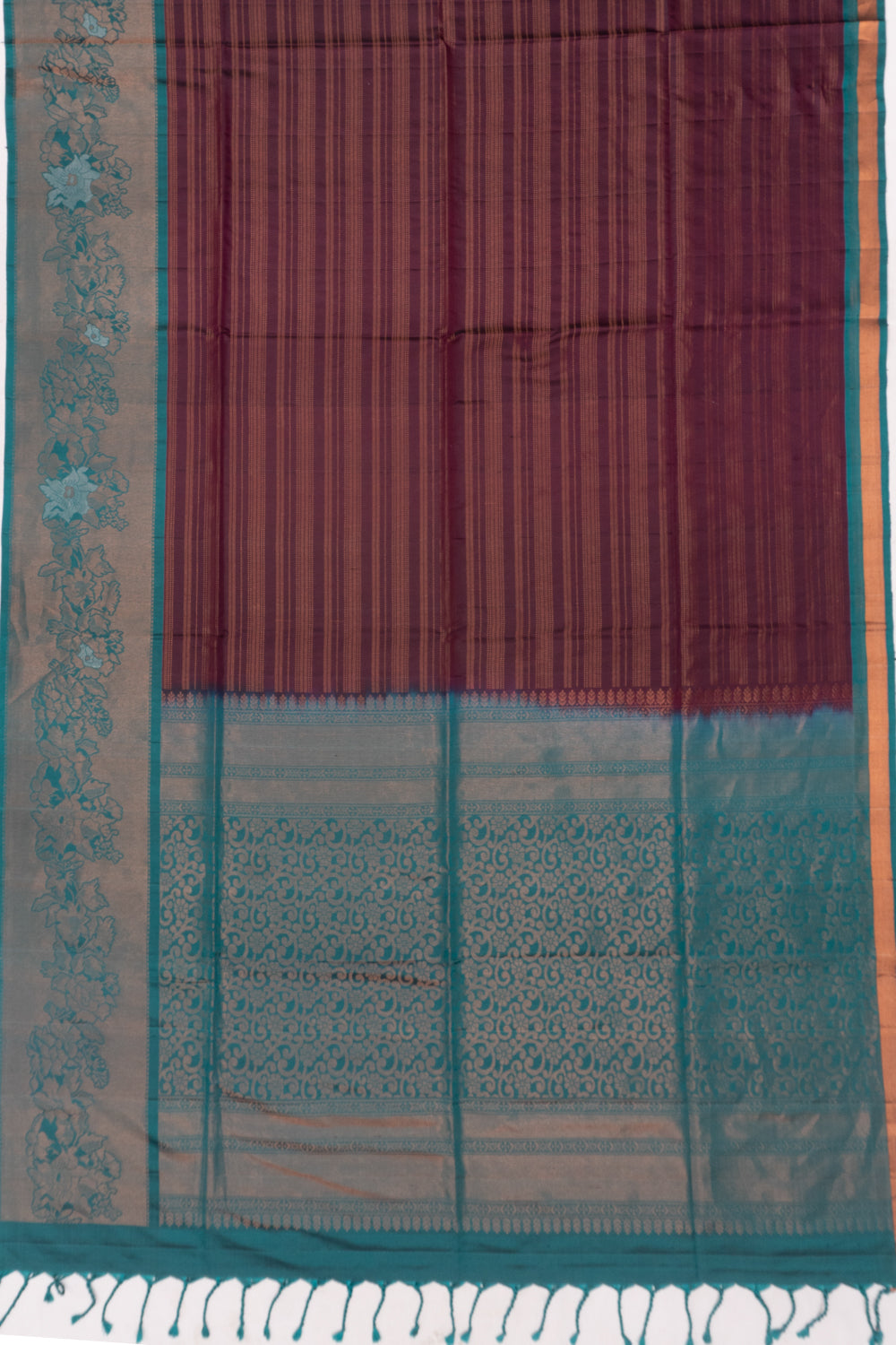 Coimbatore Silk Horizontal Lines Brown Saree