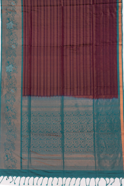 Coimbatore Silk Horizontal Lines Brown Saree