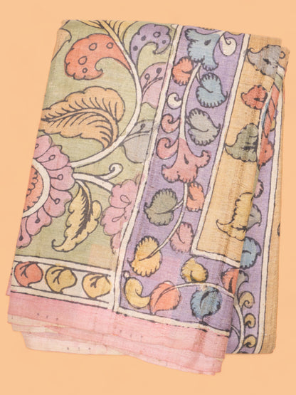 Tussar Handpainted Kalamkari Green Saree