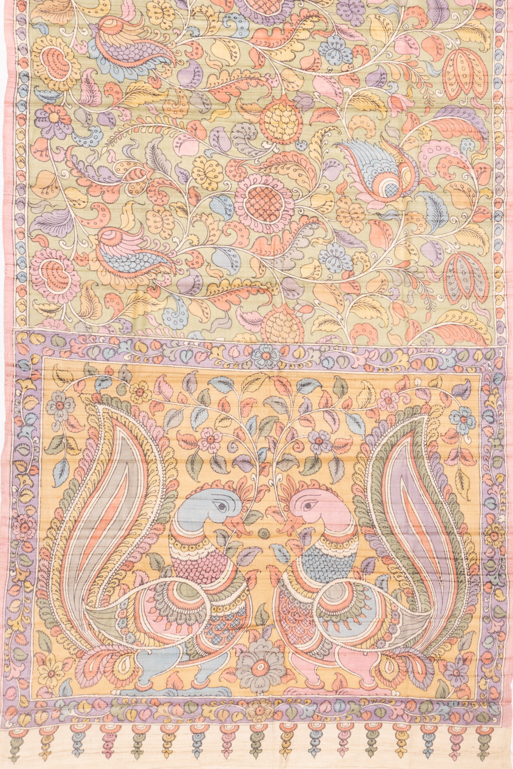 Tussar Handpainted Kalamkari Green Saree