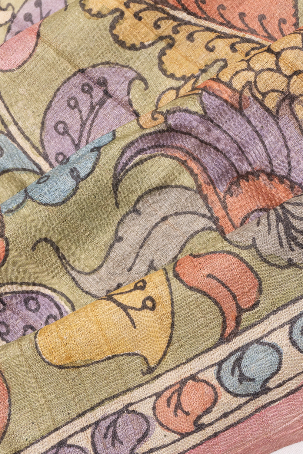 Tussar Handpainted Kalamkari Green Saree