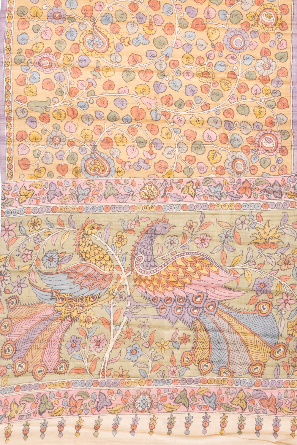 Tussar Handpainted Kalamkari Multicolour Saree