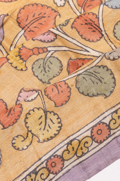 Tussar Handpainted Kalamkari Multicolour Saree