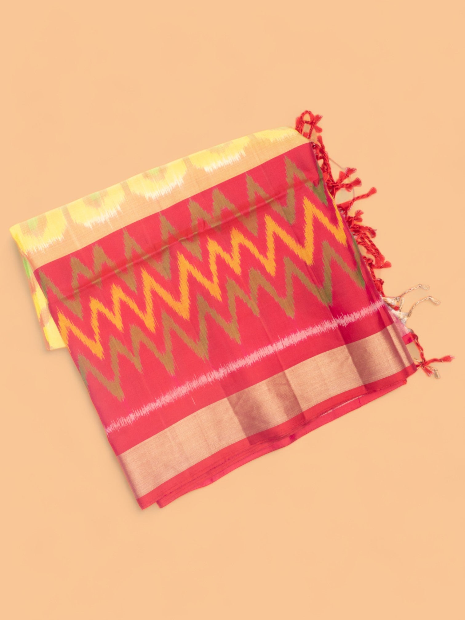 Coimbatore Silk Ikat Yellow Saree
