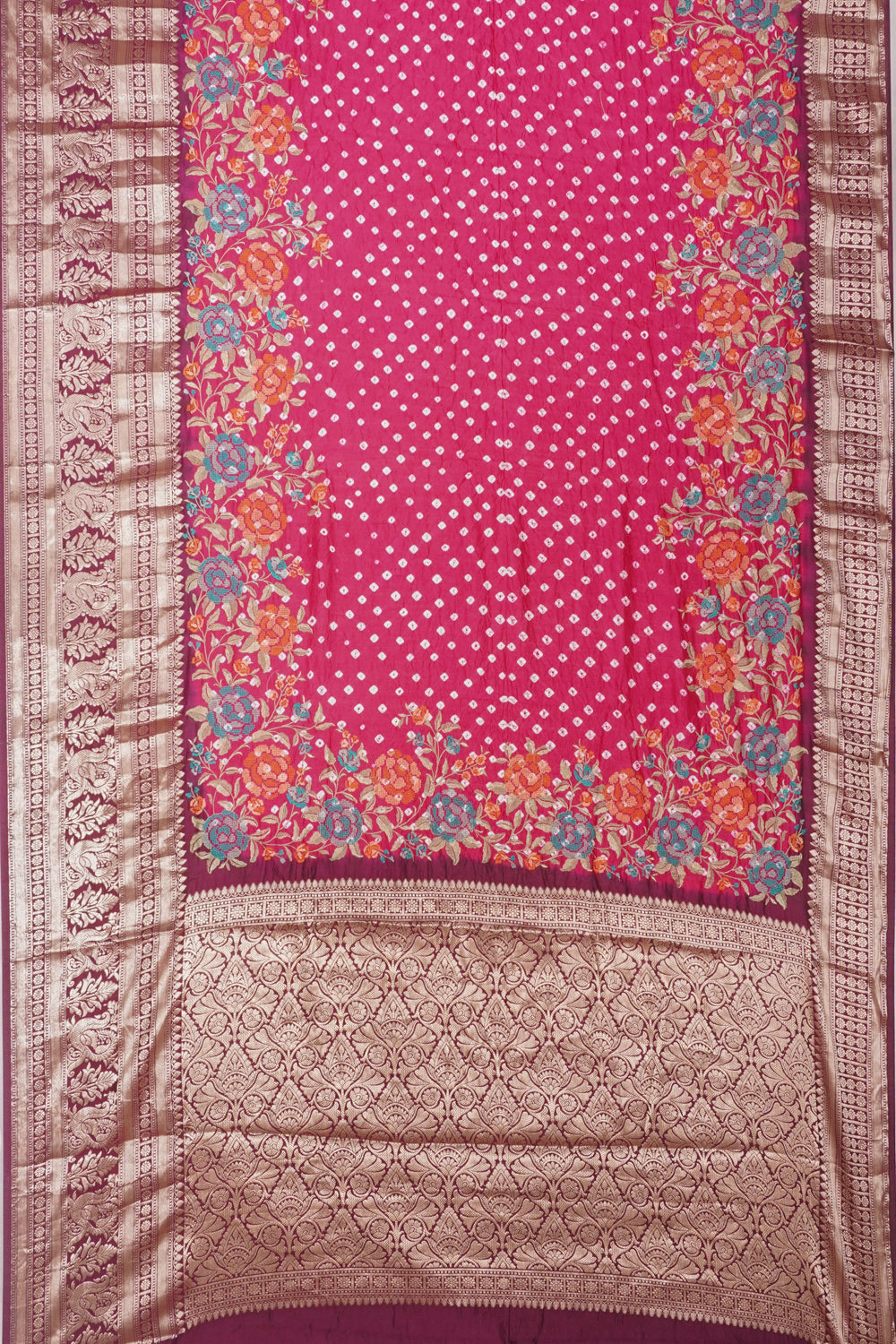 Chiniya Silk Bandhani Butta Purple Saree With Embroidery Border